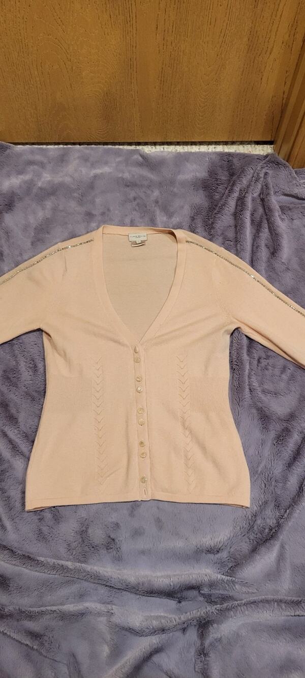Karen Millen Pink V-Neck Cardigan Sweater Women Size 1 Wool Silk Cashmere Y2K